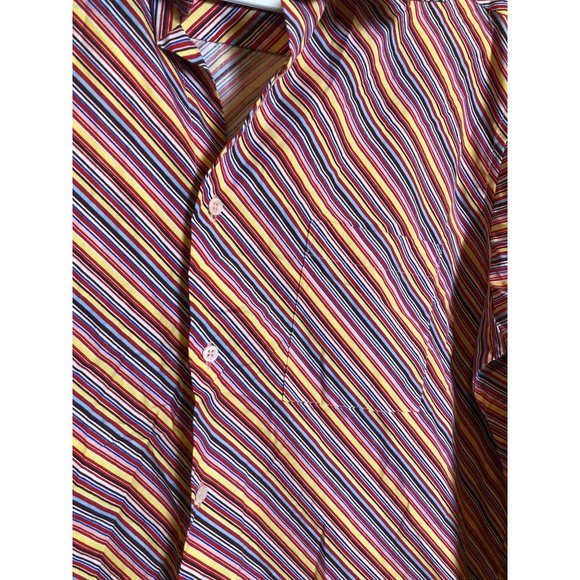 Mens Vazzoni Button Up Rainbow Striped Sz L Single Needle Tailoring Shirt - Picture 5 of 6